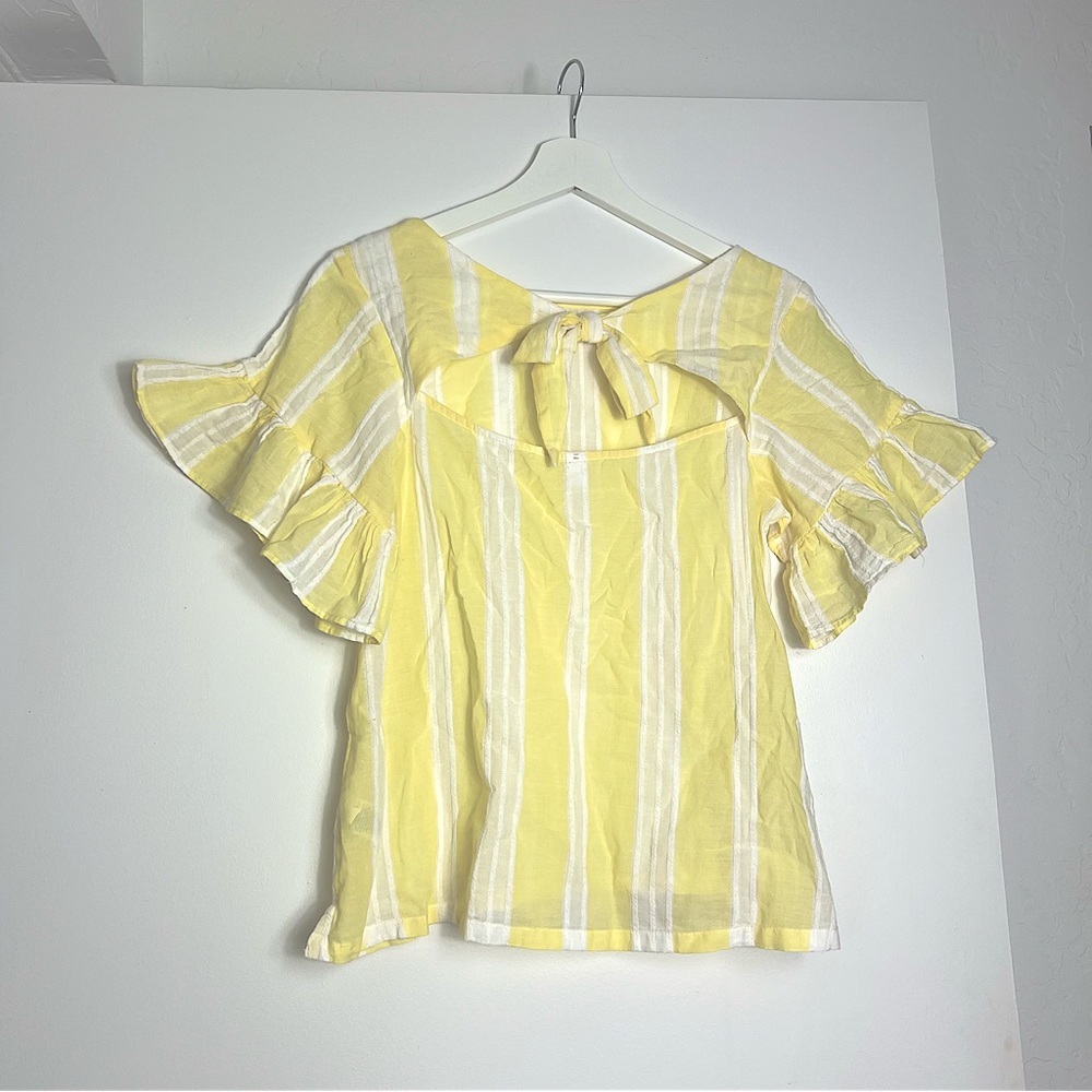 BP women’s tie back semi sheer yellow and white striped top - size XS